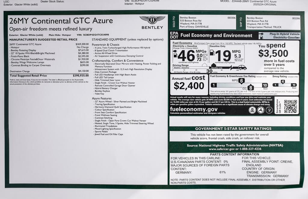 2026 Bentley Continental GTC Azure AWD photo 4