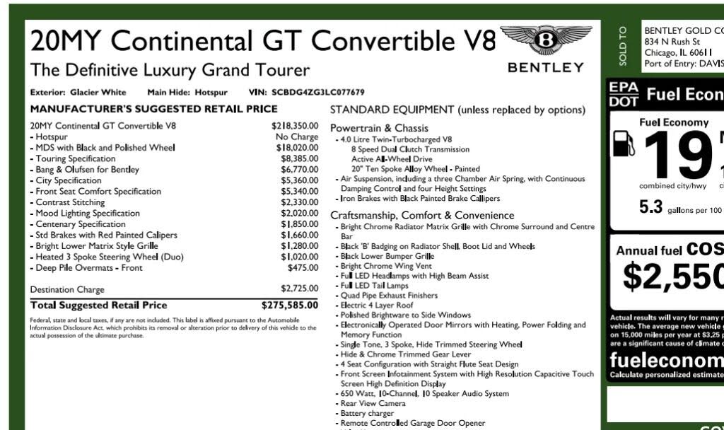 2020 Bentley Continental GTC V8 AWD photo 7