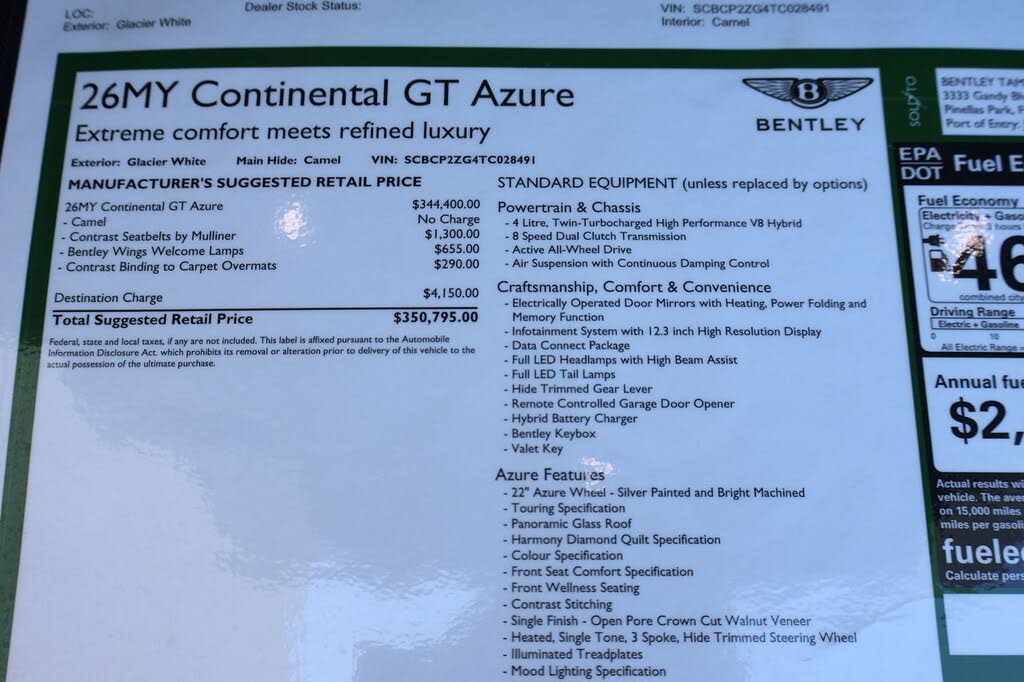 2026 Bentley Continental GT Azure AWD photo 13