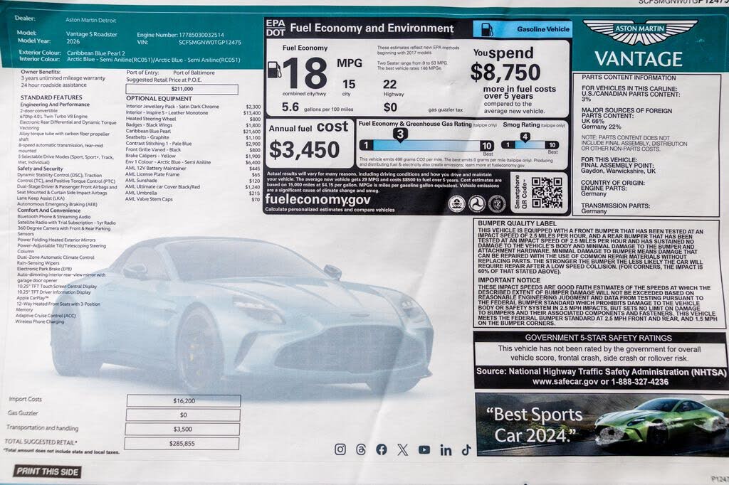 2026 Aston Martin Vantage S Roadster RWD photo 17