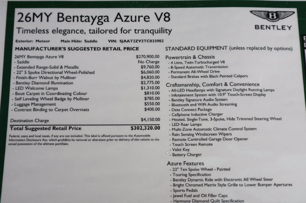2026 Bentley Bentayga Azure V8 AWD photo 12