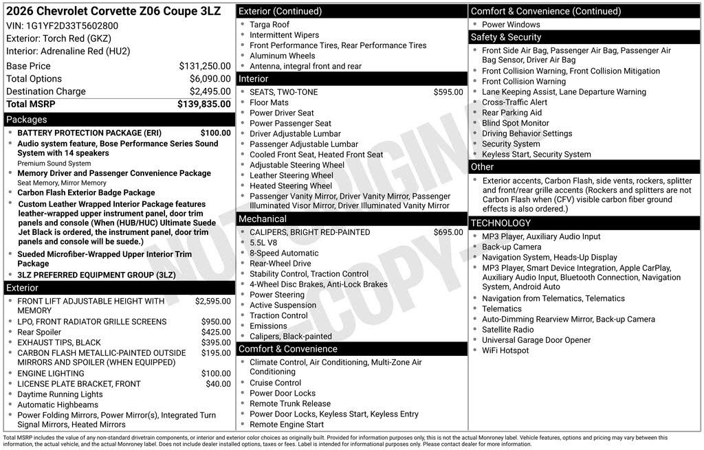 2026 Chevrolet Corvette Z06 3LZ Coupe RWD photo 3