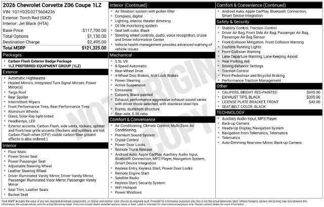 2026 Chevrolet Corvette Z06 1LZ Coupe RWD photo 5