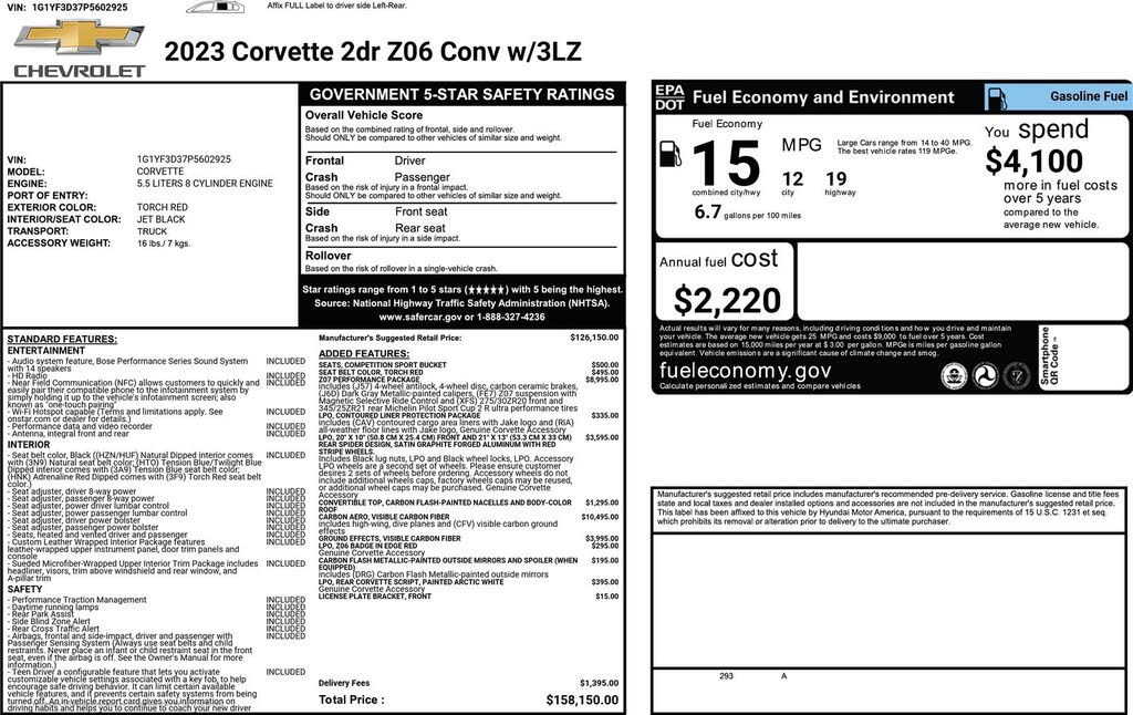 2023 Chevrolet Corvette Z06 3LZ Convertible RWD photo 3