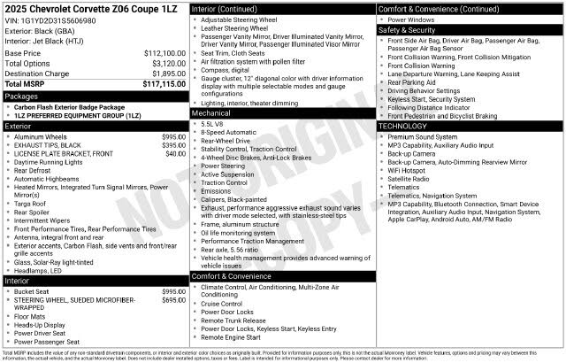 2025 Chevrolet Corvette Z06 1LZ Coupe RWD photo 10