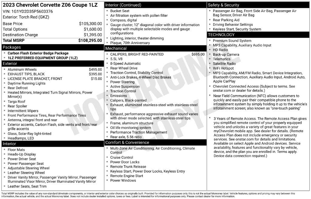 2023 Chevrolet Corvette Z06 1LZ Coupe RWD photo 12
