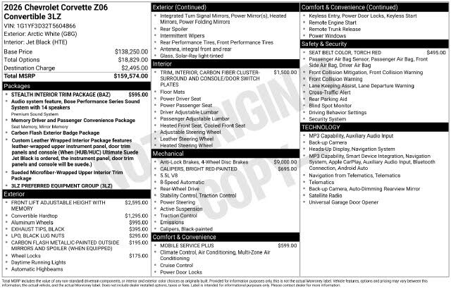 2026 Chevrolet Corvette Z06 3LZ Convertible RWD photo 2